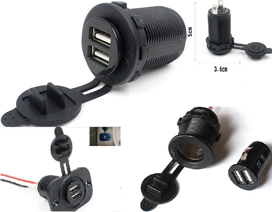 12 V Waterproof Dual USB Port Charger Socket Outlet 1A 2.1A Motor Car