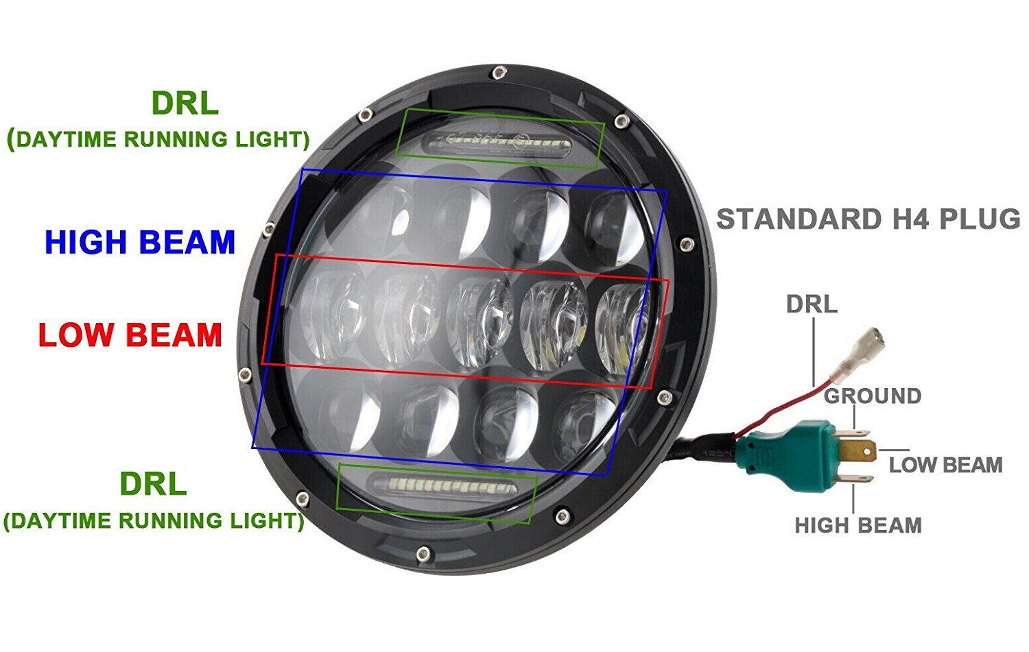 78W High Power LED Headlight with DRL for Jeep, Waterproof 7