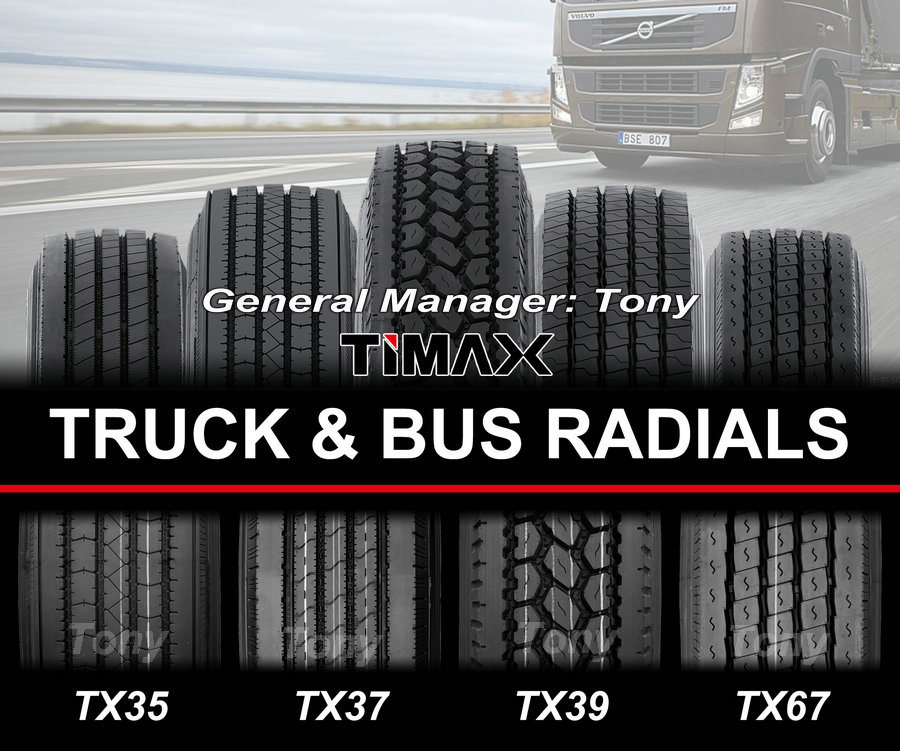 Timax Brand Truck, Bus, Trailer Tires (11R22.5, 295/75R22.5, 12.00R24, 315/80R22.5, 385/65R22.5)