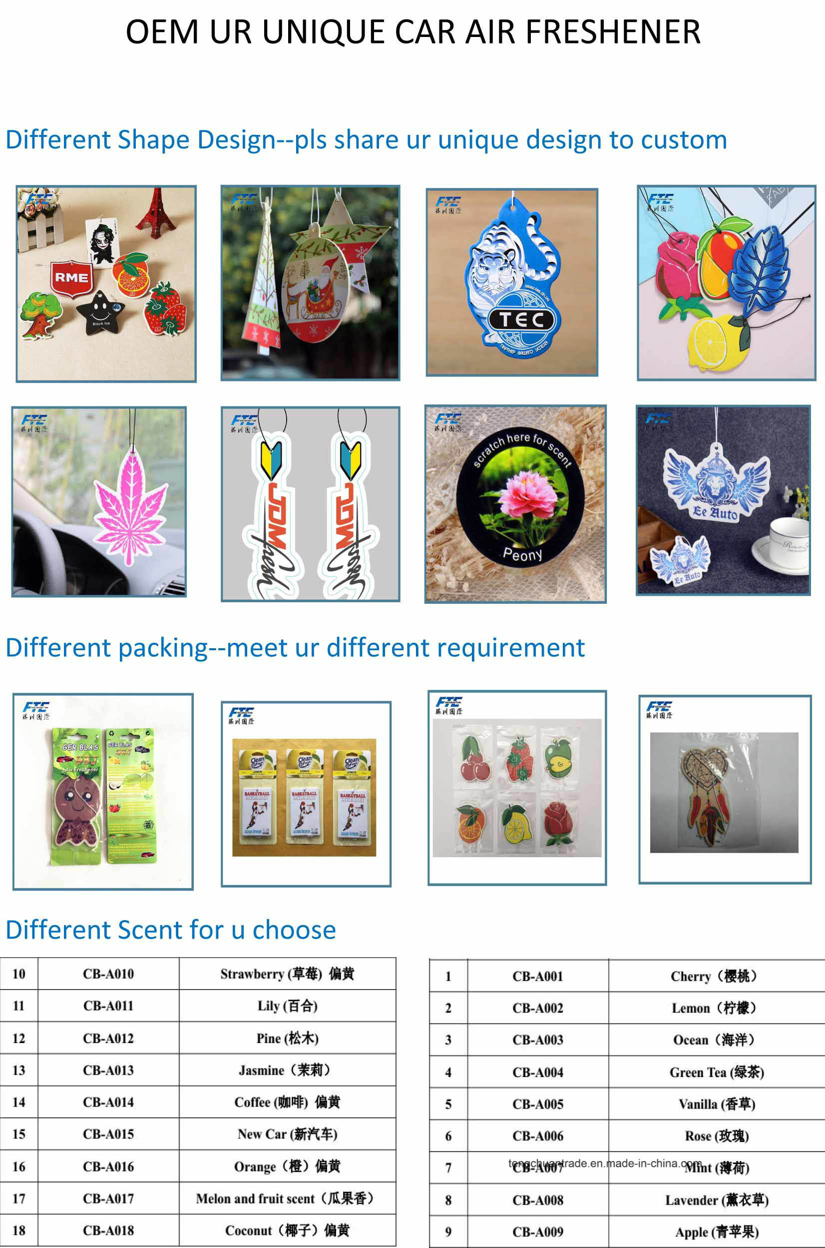 Customized Shape Hanging Paper Car Air Freshener with Fragrance