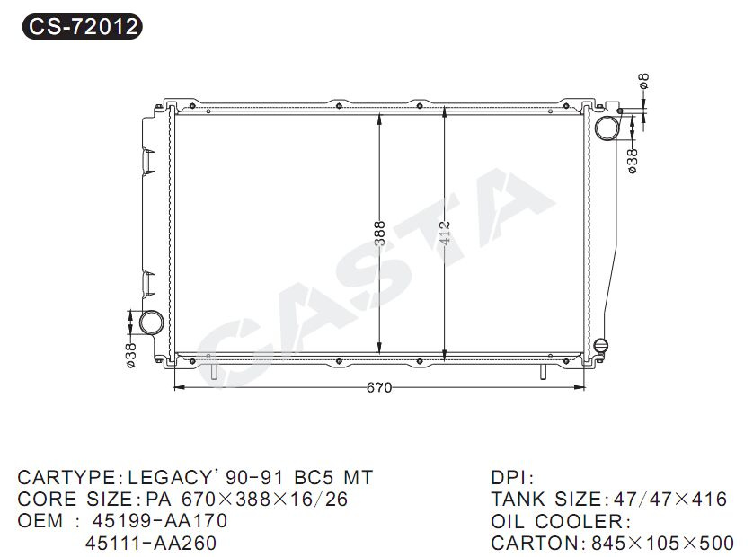Top Quality Auto Radiator for Subaru Legacy'90-91 Bc5 Mt