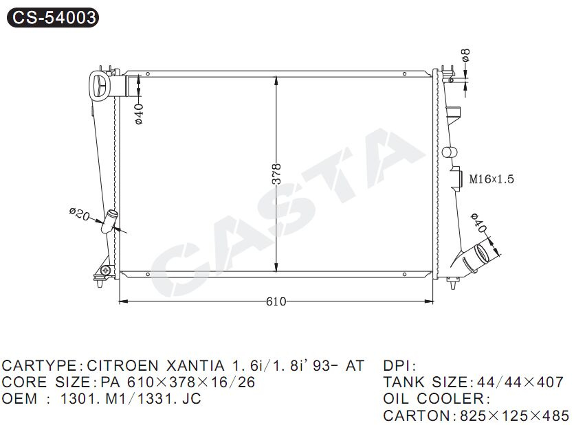 Cooling Effective Aluminum Auto Radiator for Citroen Xantia 1.6I-1.8i'93-