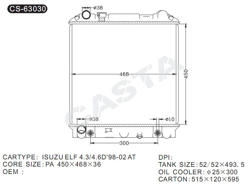 High efficient auto parts aluminum radiator for Isuzu Elf 4.3/4.6d'98-02 at