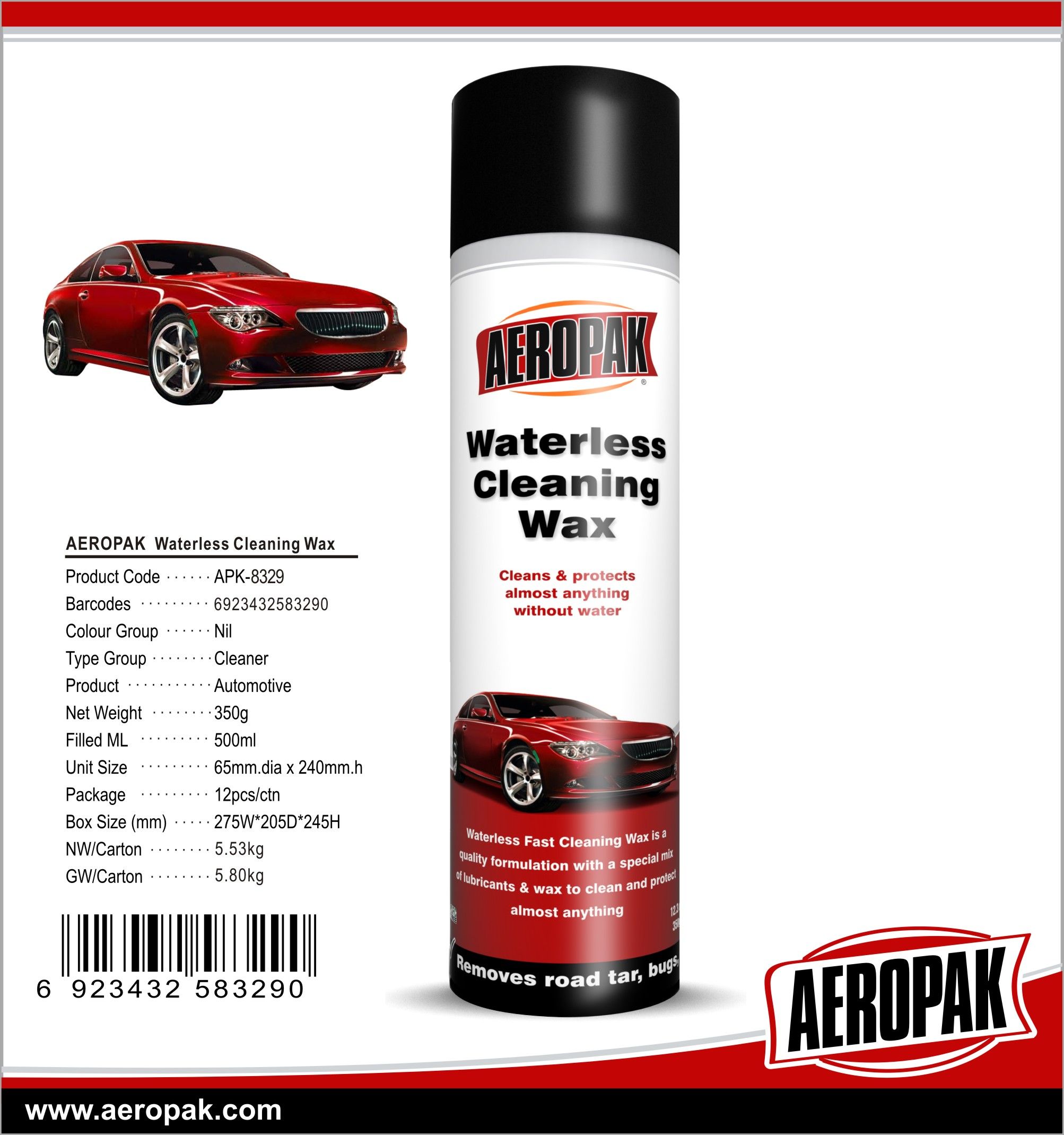 Aeropak 500ml Waterless Cleaning Wax for Car