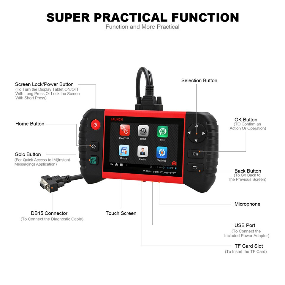 100& Original Customized Launch Creader Crp Touch PRO Full System Obdcode Reader Auto Diagnostic Epb DPF TPMS Service Reset Golo