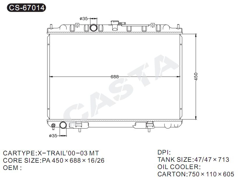 Best quality car radiator for X-Trail'00-03mt