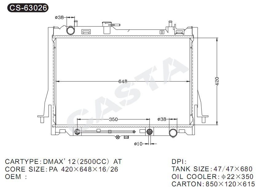 Good Quality Auto Brazed Aluminum Radiator for Isuzu Dmax'12 (2500cc) AT