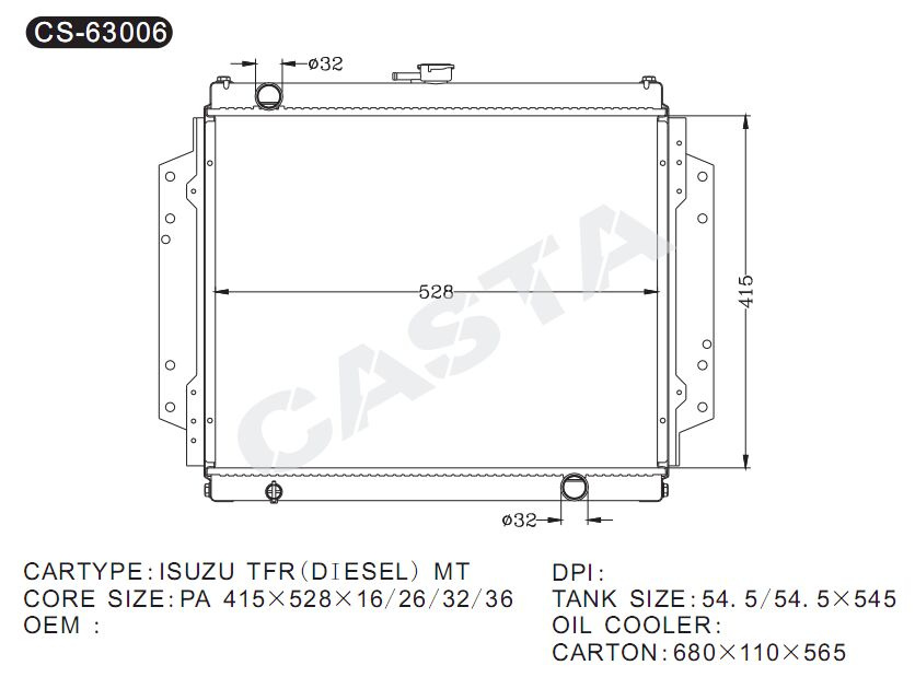 Auto engine spare parts radiator for Isuzu Tfr (DIESEL) Mt