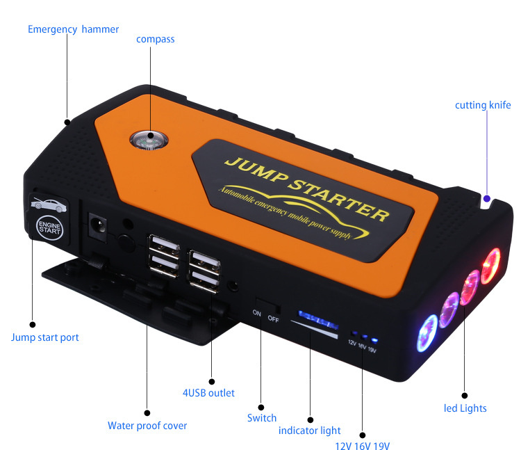 Jx28 Mini Portable Car Jump Starter / MultiFunction Compass / Power