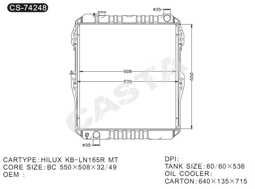Favorable Price Car Radiator for Hilux Kb-Ln165r Mt