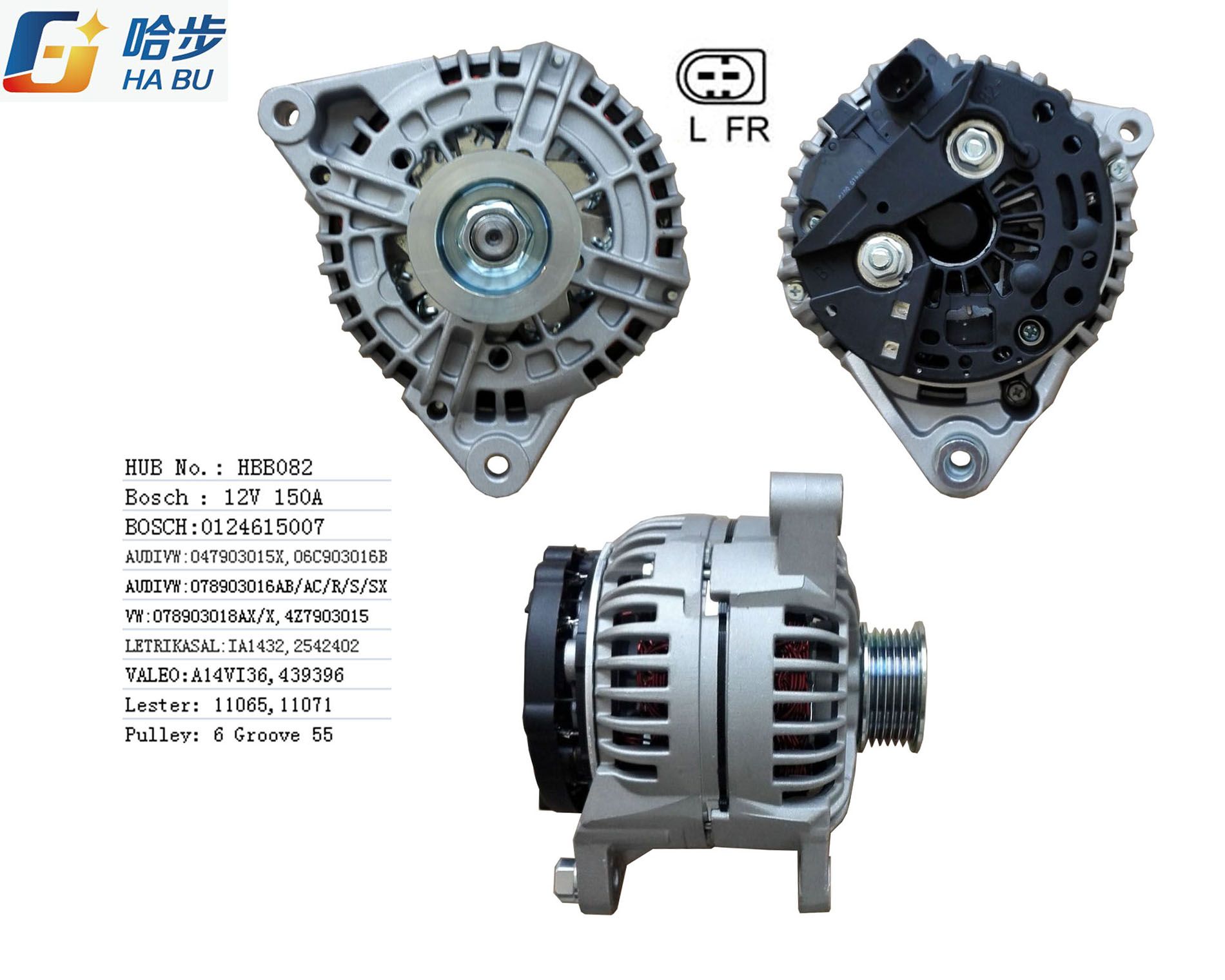 Car Alternator for Audi 12V 150A OEM: 0-124-615-007