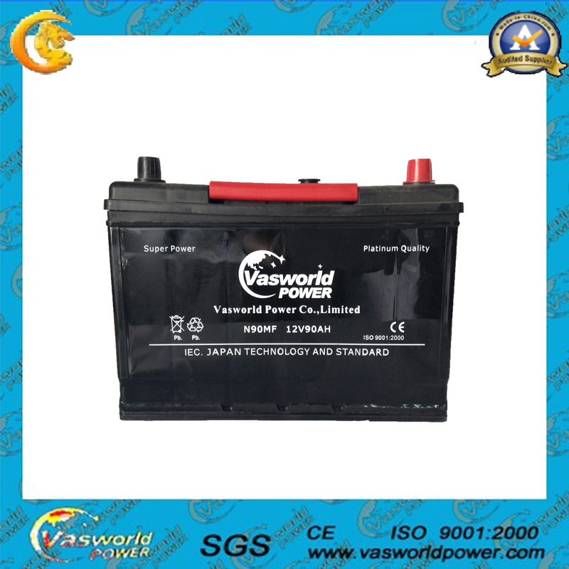 12V90ah JIS Maintenance Free Starting Car Battery with ISO9001