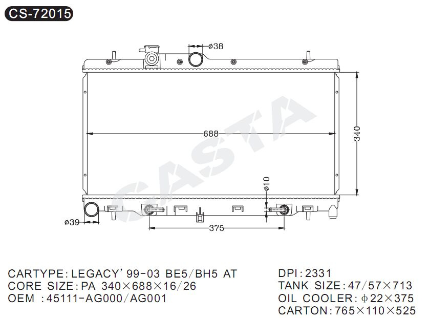 Original Quality Aluminum Auto Radiator for Subaru Legacy'99-03 Be5/Bh5 at