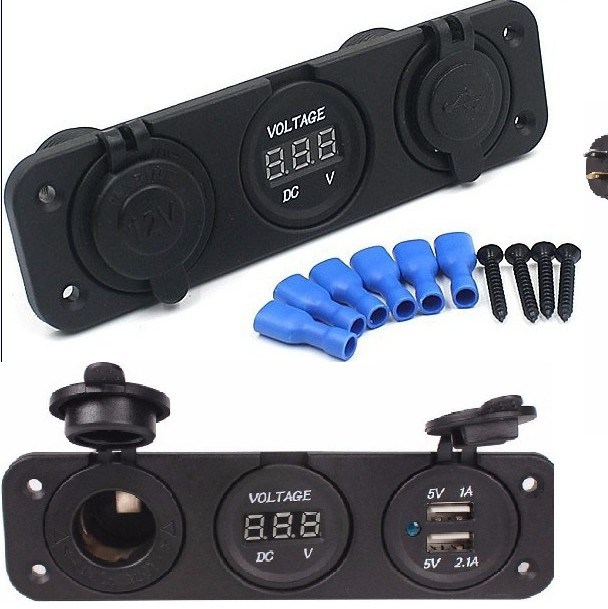 12V Dual Car Cigarette Lighter Socket 2 USB Adapter Charger Digital Voltmeter Power Splitter Rechargeable for Phone iPod