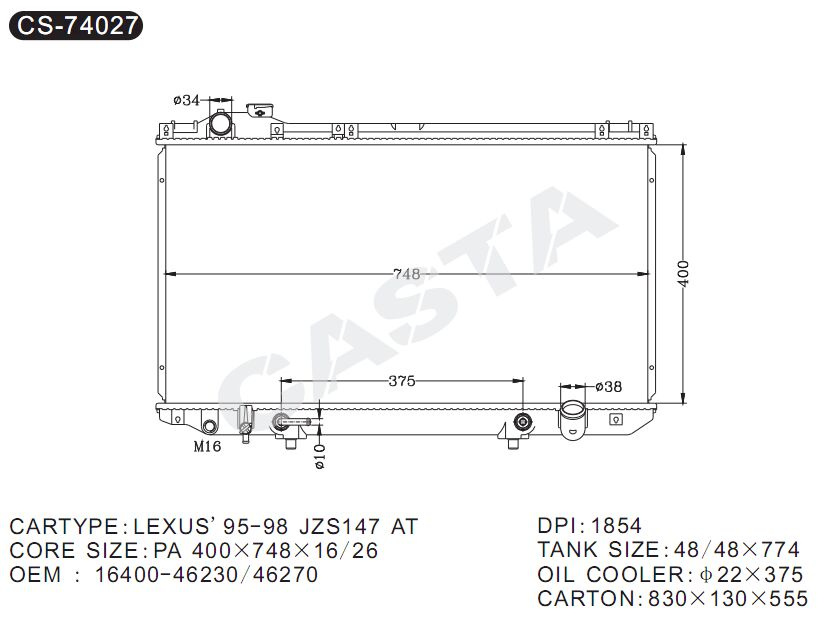 Engine Parts Aluminum Radiator for Lexus'95-98 Jzs147 At
