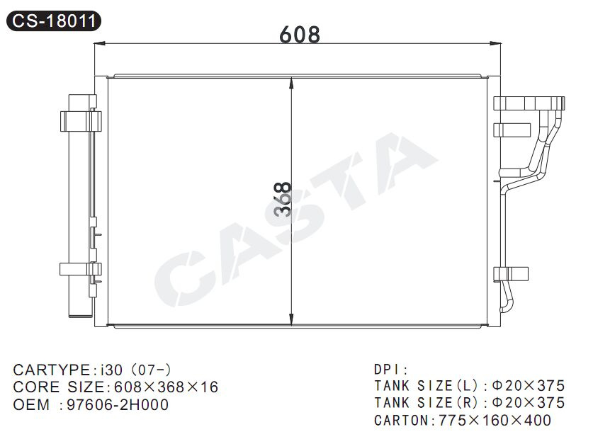 High-quality car condenser for Hyundai I30 (07-)