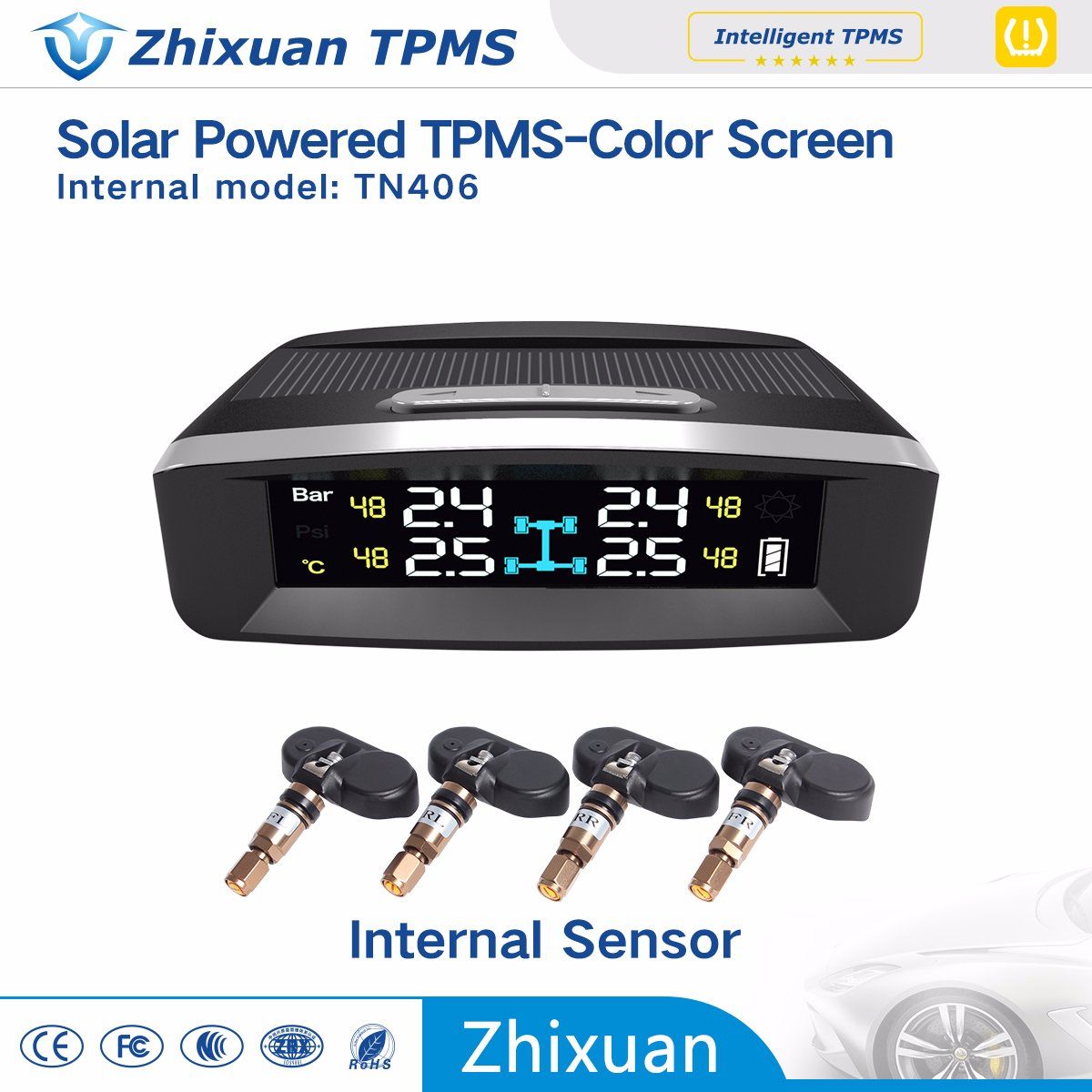 New Models Solar Wireless TPMS Tire Pressure Monitor System Temperature Monitoring USB Charge