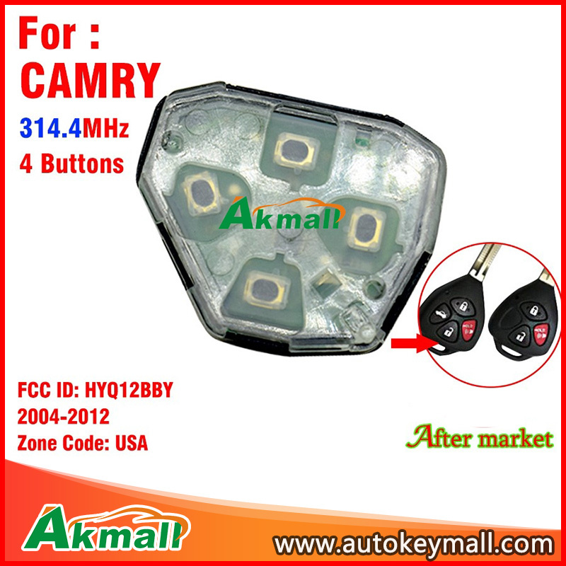 Smart Remote Auto Key Without Shell for Hyq12bby Camry with 4 Buttons 314.4MHz Used for USA 2004-2012