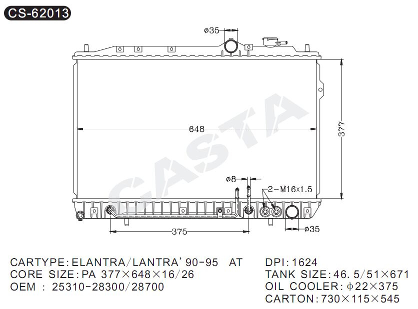 Auto Parts Radiator for Hyundai Elantra/Lantra'90-95AT