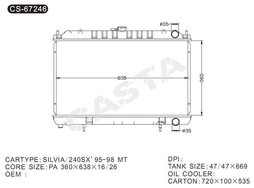 Whole sale price auto radiator for Nissan Silvia/240SX'95-98 MT