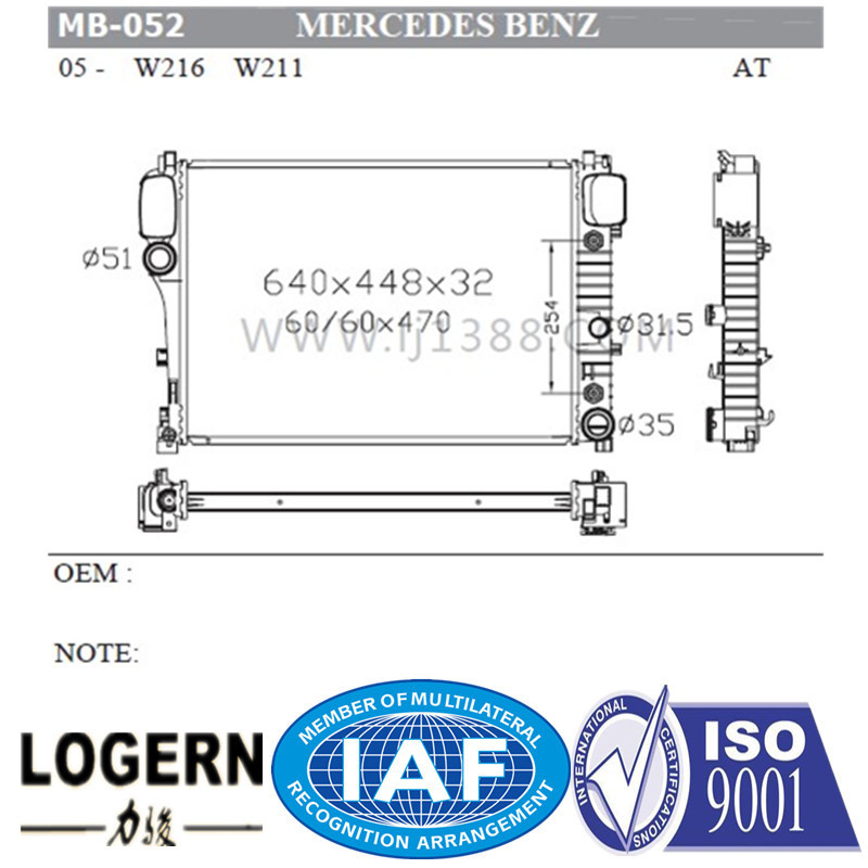 Auto Aluminum Radiator for Benz W216/W211'05- at/PA32