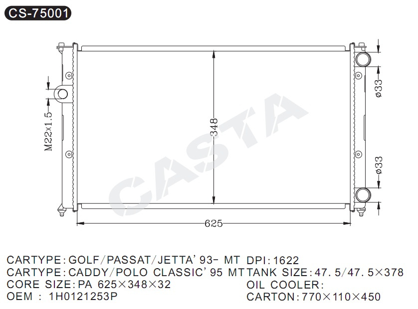 Reasonable price auto radiator for Golf/Passat/Jetta'93-mt