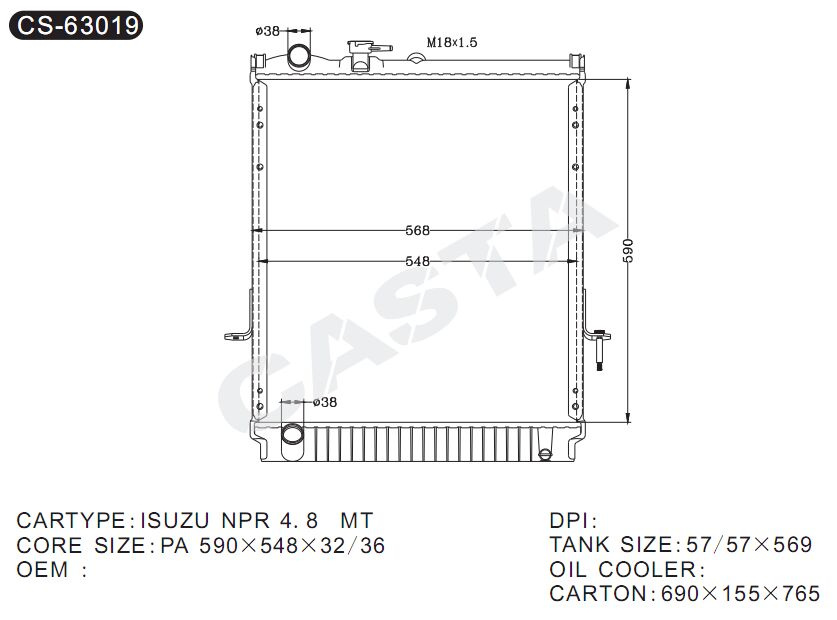 High efficient auto parts radiator for Isuzu Npr4.8 Mt