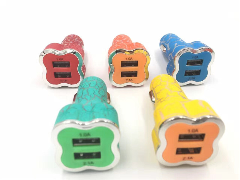 Car Accessories Ice Crack 2-Ports USB Car Charger Adapters for Smartphones