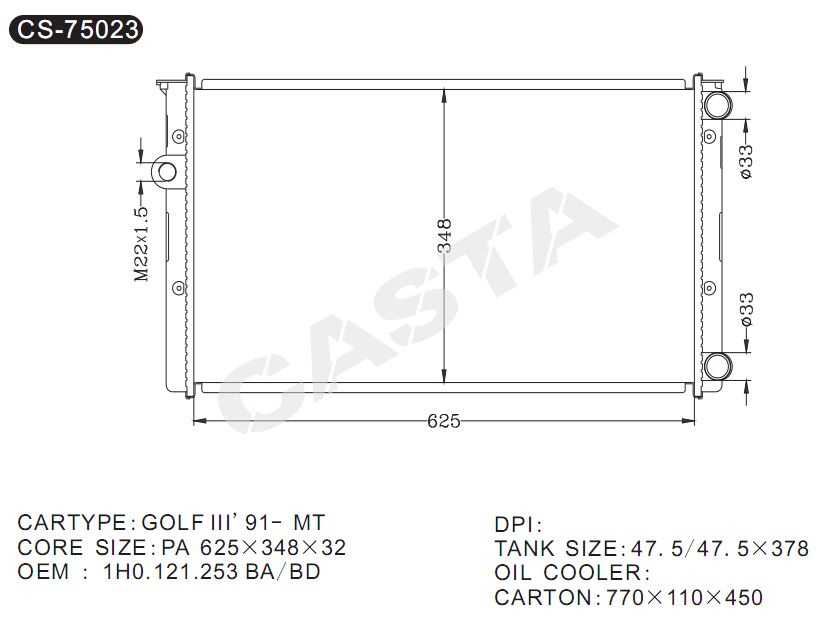 Hot sale auto radiator for Golf Iii'91-mt