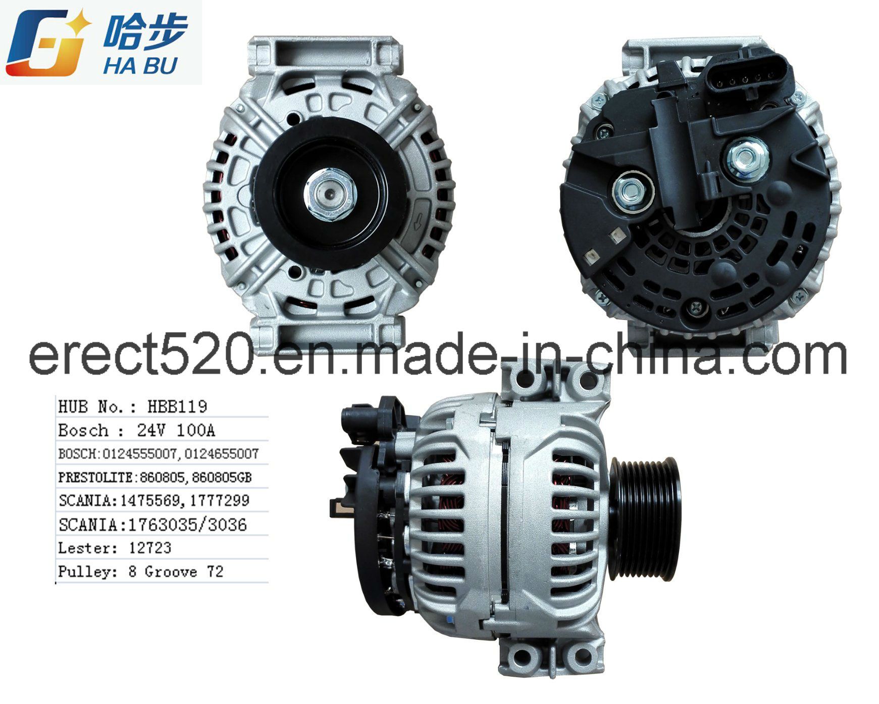 24V 100A Truck Alternator 0124555007 for Mercede-S Truck Lester: 12723