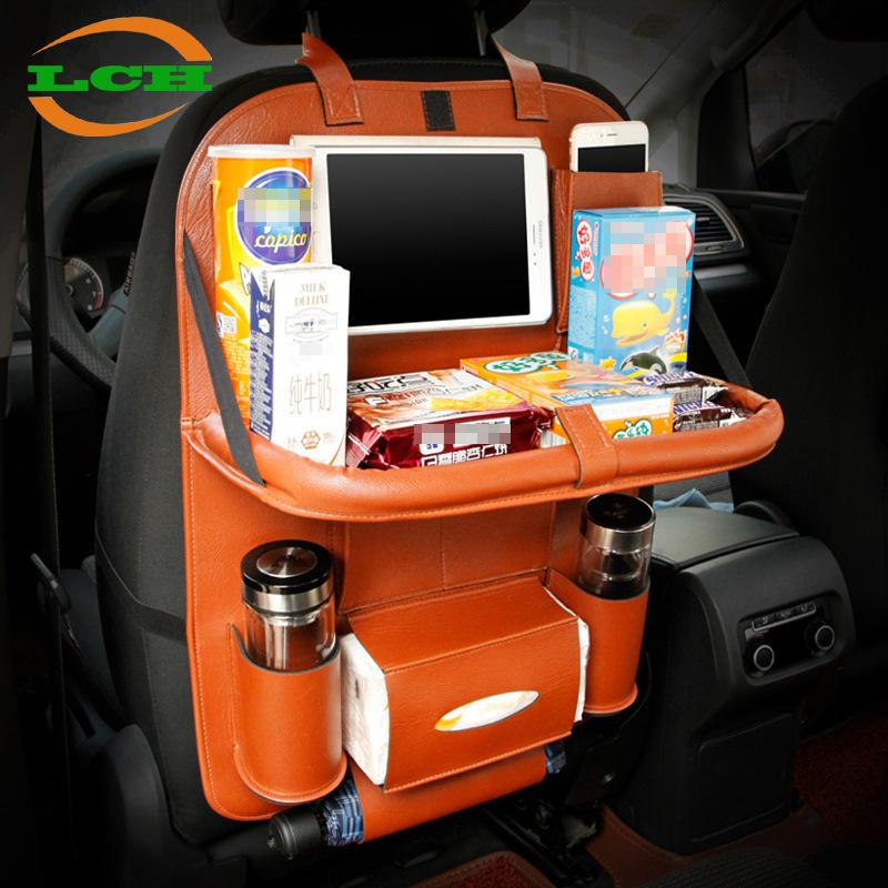 Multi Pockets Car Back Seat Storage Leather Bags Folding Frame