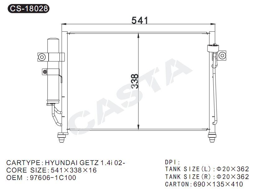 High performance aluminum auto Condenser for Hyundai Getz 1.4I (02-)