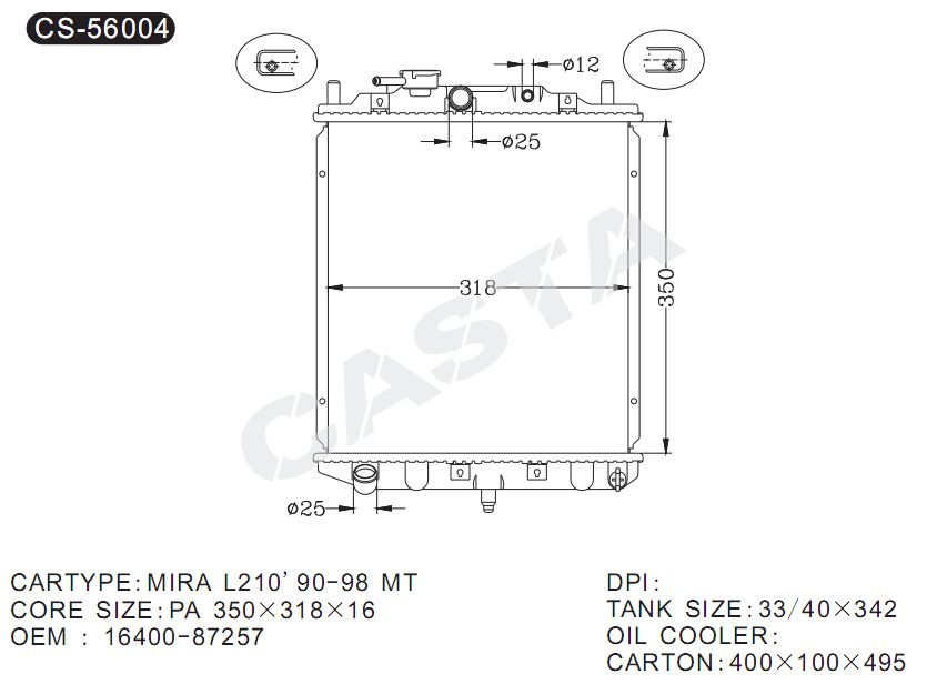 Spare parts aluminum radiator for Daihatsu Mipa L210'90-98