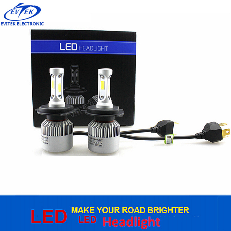 72W 8000lm 6500K H4 Hi/Lo S2 LED Headlight H1 H3 H16 H11 9005 Car Headlight Bulb with Bridgelux COB Chips