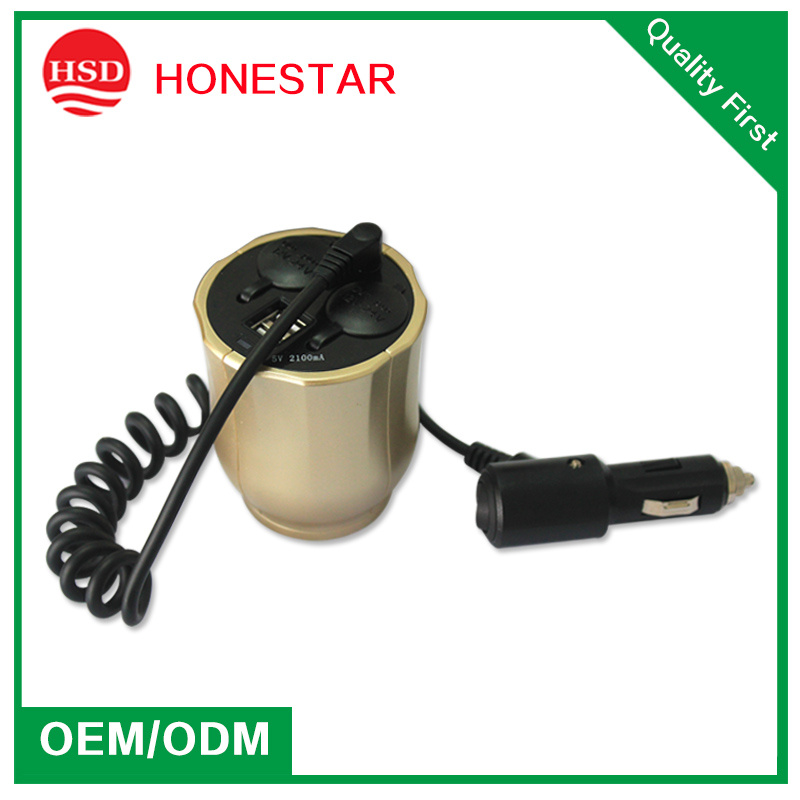 2 Sockets Car Cigarette Lighter with Dual USB 5V 2.1A Output