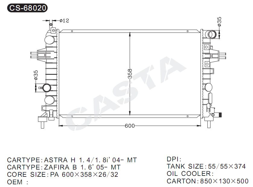 Wholesale auto radiator for Opel Astra H1.4/1.8i'04-mt