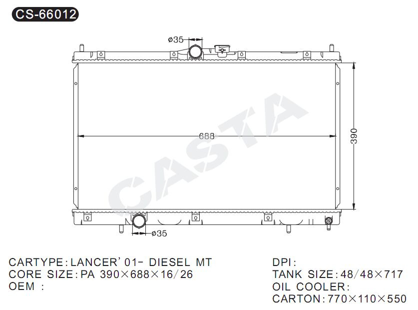 High performance car radiator for Lancer'01-Diesel Mt