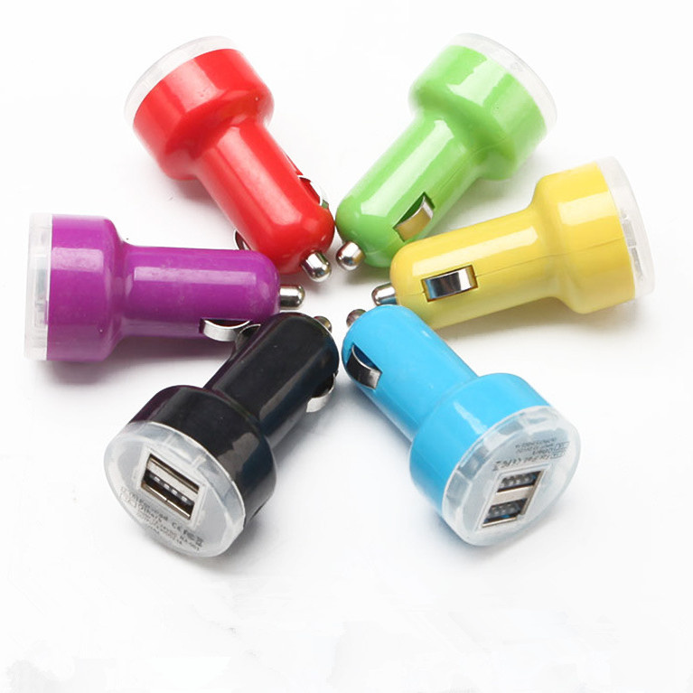 Candy Color Dual USB Car Charger for Mobile Phone