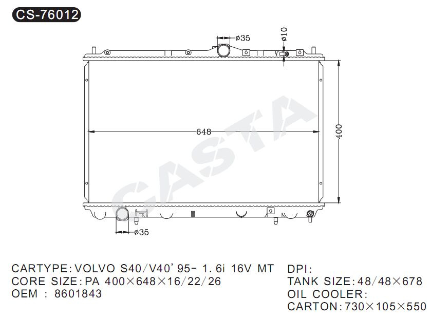 Hot wholesale auto radiator for Volvo S40/V40'95-1.6I 16V Mt