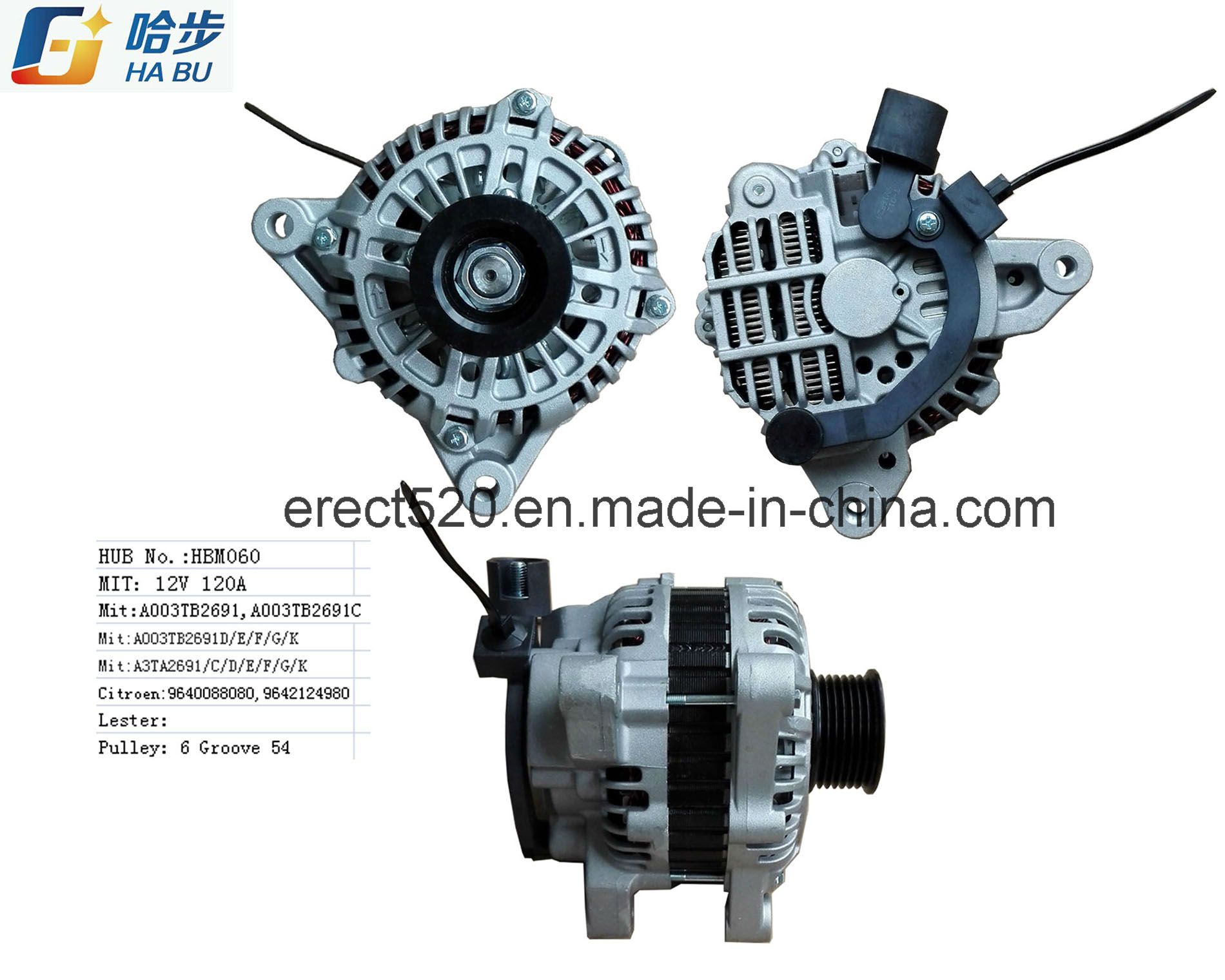 *12V 120A* Car Alternator for Citroen, Peugeot, A003tb2691c, A003tb2691d, A003tb2691e