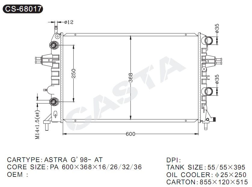 Engine Parts For Opel Astra G'98-AT Car Radiator