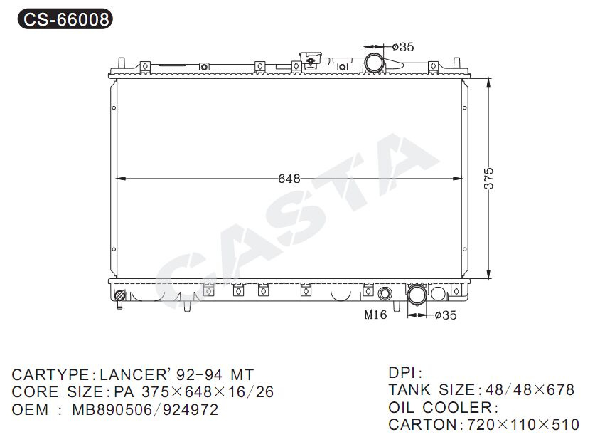 Auto Spare Parts Aluminum Car Radiator for Lancer'92-94mt