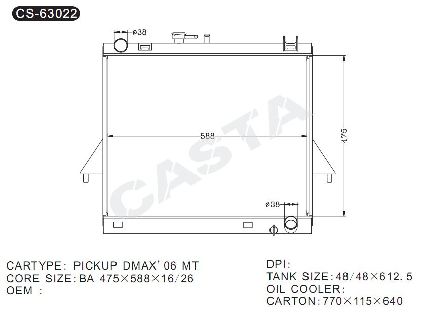 Whole sale auto radiator for Isuzu Pickup Dmax'06 Mt