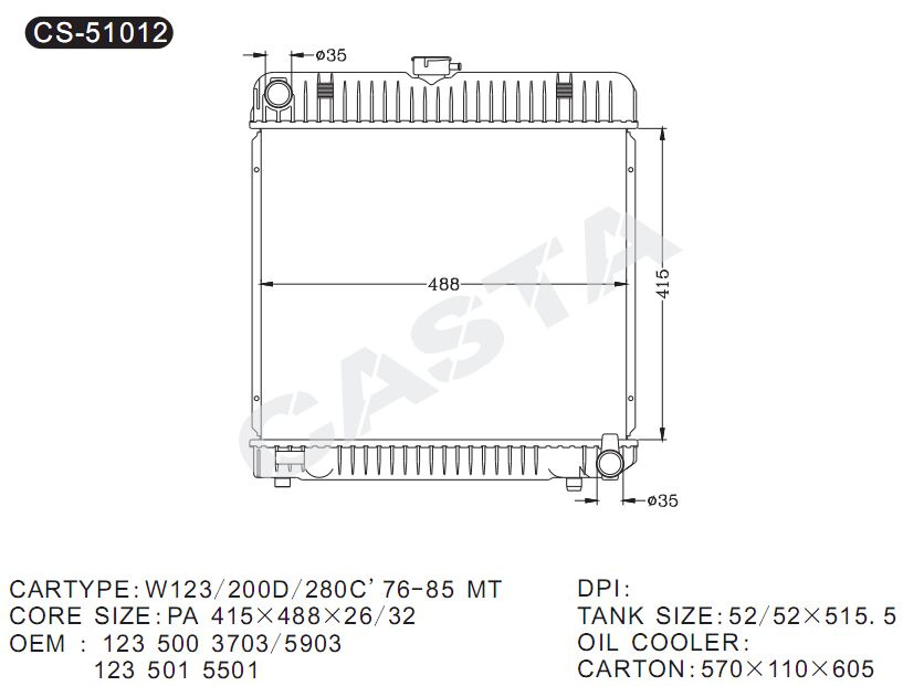 Promotional Aluminum Auto Radiator for W123/200d/280C'76-85 MT
