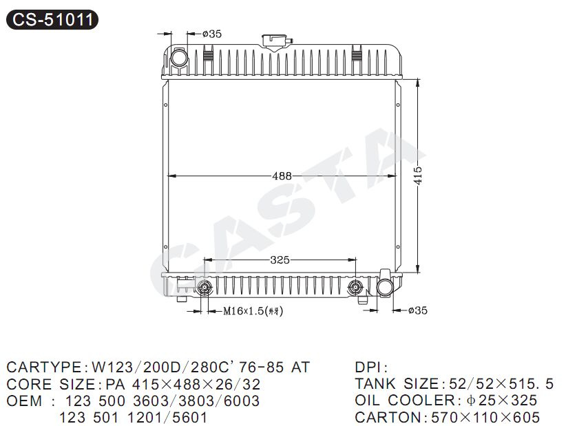Famous brand aluminum auto radiator for W123/200d/280c'76-85 at