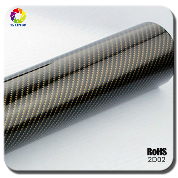 Tsautop 2D Carbon Fiber Gold & Black Car Wrap Film
