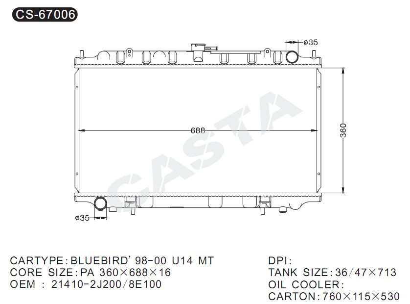 Good Quality Nissan Radiator for Bluebird'98-00 U14 Mt