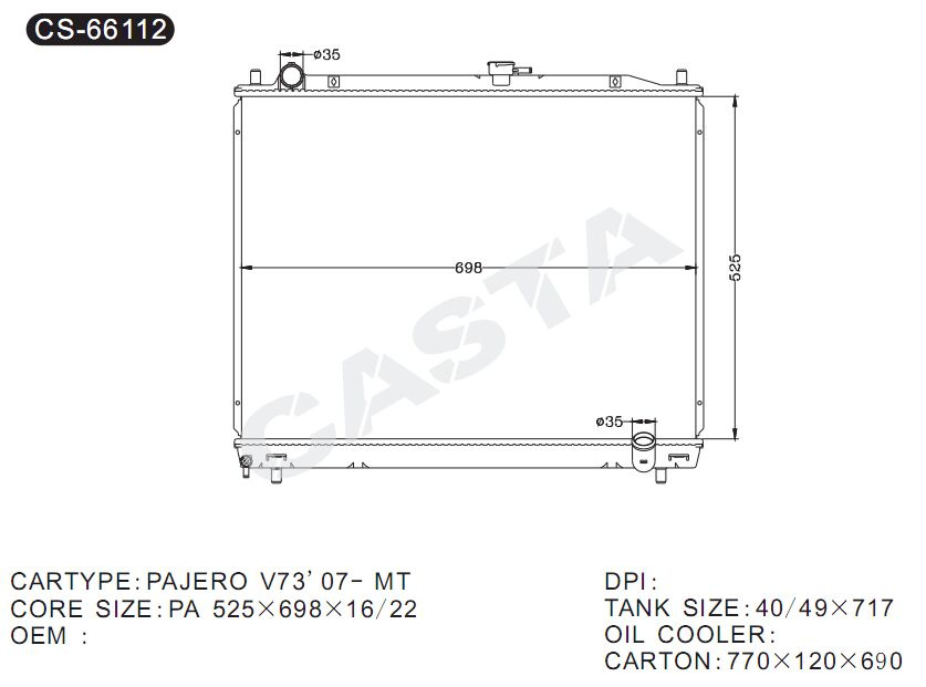 Engine Parts Aluminum Radiator for Pajero V73'07-Mt