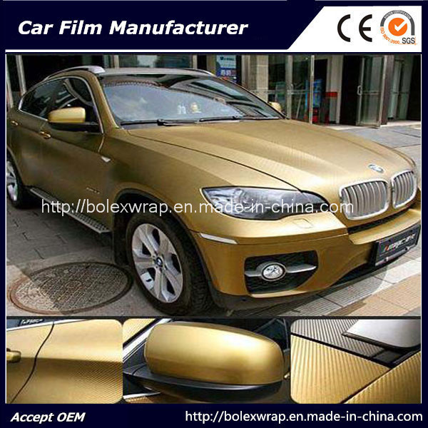 Gold 3D Carbon Fiber Vinyl Film - with Air Free Bubbles Car Film Vehicle Sticker