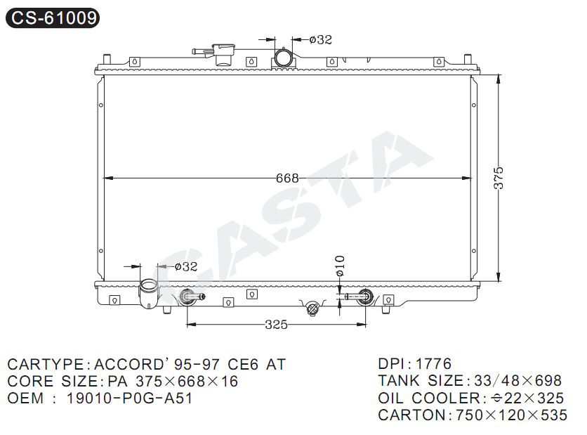 Engine parts auto radiator for Honda Accord'95-97 Ce6 at
